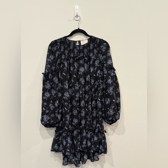 Cinq à Sept Black Dress with Blue Floral Design - Picture 3 of 7